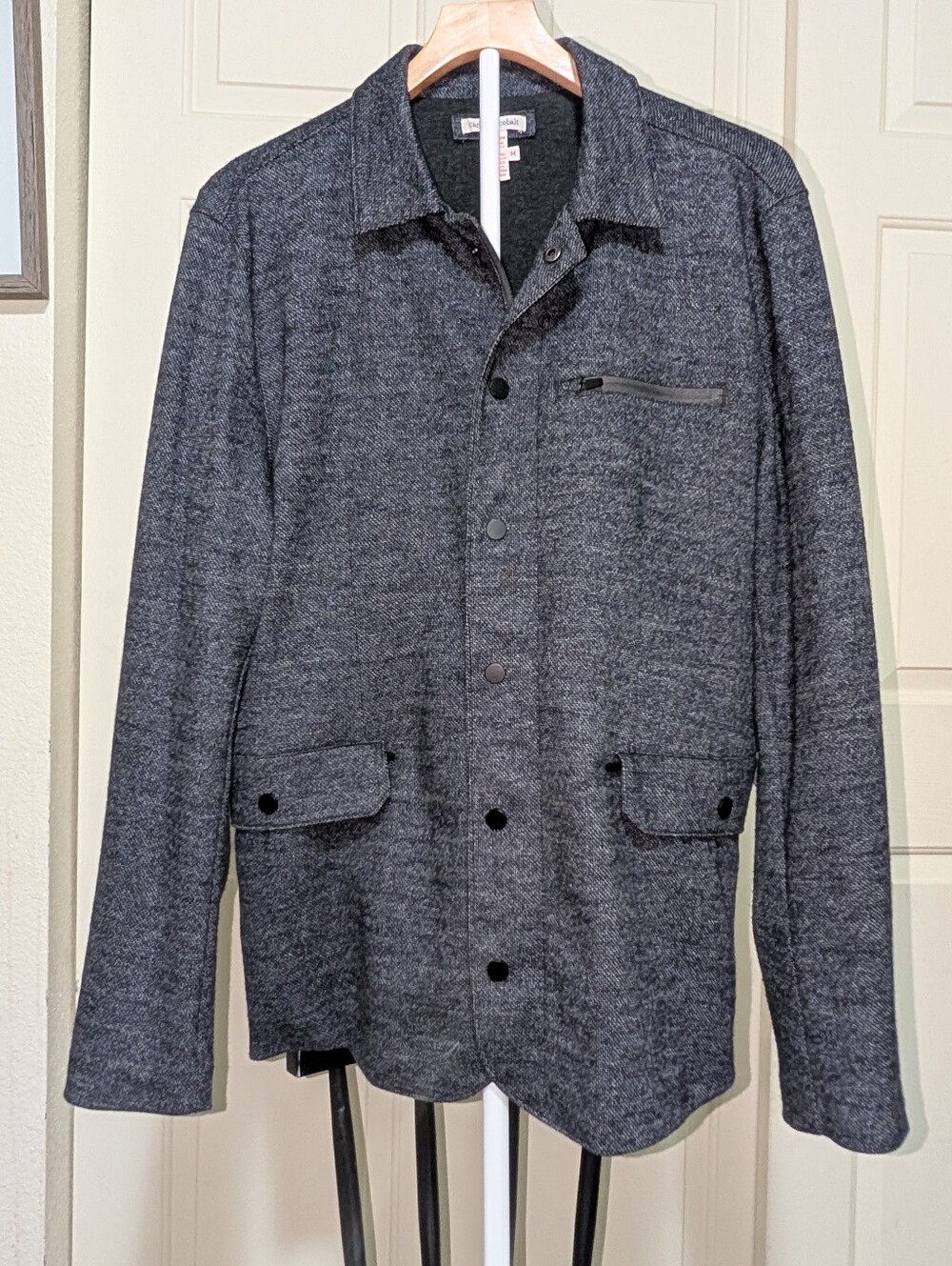Carbon2Cobalt Men's Charcoal Grey Herringbone Tweed Wool Blend Shirt Jacket M